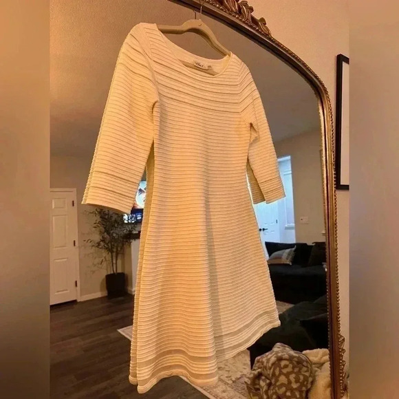 Eliza J Ribbed White A-Line Sweater Dress Size Medium - Picture 3 of 4